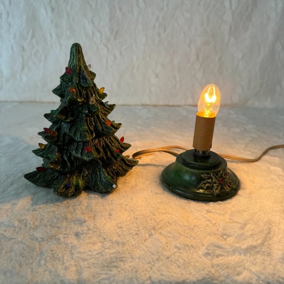 Vintage Lighted Ceramic Christmas Tree with base 2 piece Holland Mold Dark Green - Picture 6 of 12